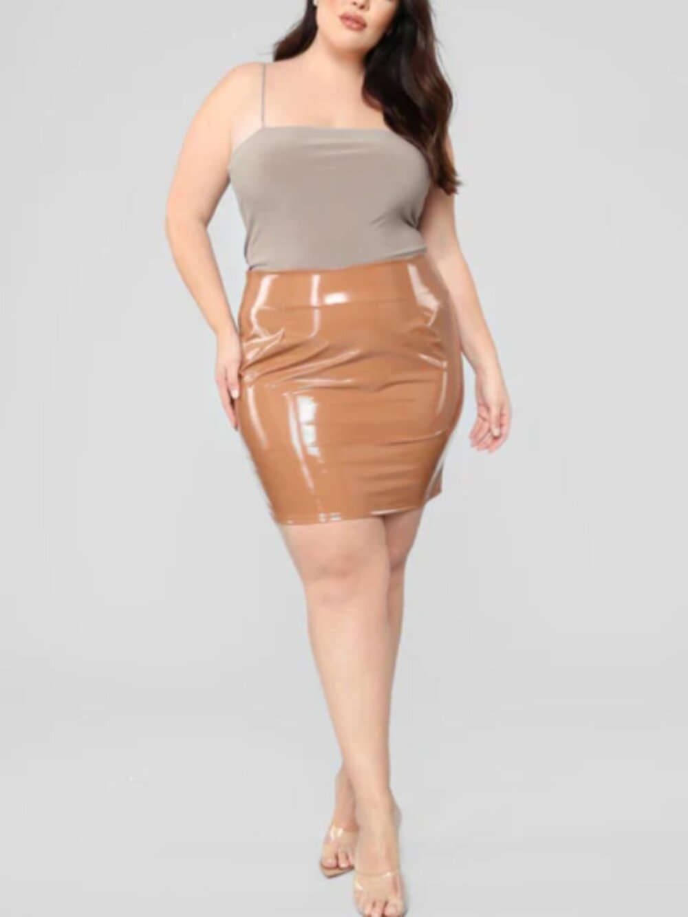 Camel Latex Mini Skirt 2x